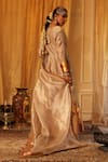 Shop_Aditi Gupta_Rose Gold Silk, Tissue Embroidery V-neck Designer Anarkali Set _at_Aza_Fashions