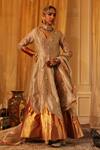 Buy_Aditi Gupta_Rose Gold Silk, Tissue Embroidery V-neck Designer Anarkali Set _at_Aza_Fashions