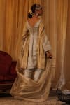 Shop_Aditi Gupta_Silver Cotton, Tissue Embroidery V-neck Designer And Gold Kurta Set _at_Aza_Fashions