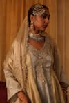 Aditi Gupta_Silver Cotton, Tissue Embroidery V-neck Designer And Gold Kurta Set _Online_at_Aza_Fashions