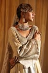 Buy_Aditi Gupta_Silver Cotton, Tissue Embroidery V-neck Designer And Gold Kurta Set _Online_at_Aza_Fashions