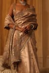 Buy_Aditi Gupta_Ivory Silk, Tissue Embroidery Round Neck Zari Saree Set _Online_at_Aza_Fashions