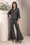 Buy_Saaj by Ankita_Charcoal Embroidery Collared Stardust Chambray Co-ord Set _at_Aza_Fashions