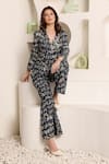 Saaj by Ankita_Blue Denim Embroidery V-neck Deep Designer Jacket And Pant Set _Online_at_Aza_Fashions