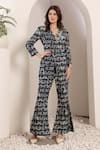 Buy_Saaj by Ankita_Blue Denim Embroidery V-neck Deep Designer Jacket And Pant Set _at_Aza_Fashions