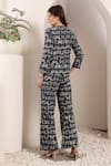 Shop_Saaj by Ankita_Blue Denim Embroidery V-neck Deep Designer Jacket And Pant Set _at_Aza_Fashions