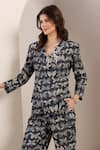 Shop_Saaj by Ankita_Blue Denim Embroidery V-neck Deep Designer Jacket And Pant Set _Online_at_Aza_Fashions