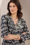 Saaj by Ankita_Blue Denim Embroidery V-neck Deep Designer Jacket And Pant Set _at_Aza_Fashions