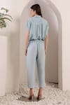 Shop_Saaj by Ankita_Blue Embroidery Collared Light Chambray Bloom Drift Set _at_Aza_Fashions