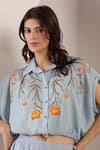 Shop_Saaj by Ankita_Blue Embroidery Collared Light Chambray Bloom Drift Set _Online_at_Aza_Fashions