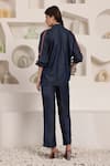 Shop_Saaj by Ankita_Blue Embroidery Collared Indigo Bloom Chambray Pant Set _at_Aza_Fashions