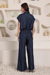 Shop_Saaj by Ankita_Blue Embroidery Collared Noir Flora Chambray Pant Set _at_Aza_Fashions