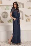 Shop_Saaj by Ankita_Blue Embroidery Collared Noir Flora Chambray Pant Set _Online_at_Aza_Fashions