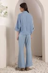 Shop_Saaj by Ankita_Sky Blue Denim Fabric Flowers Collared Azure Bloom Co-ord Set _at_Aza_Fashions