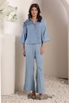 Buy_Saaj by Ankita_Sky Blue Denim Fabric Flowers Collared Azure Bloom Co-ord Set _Online_at_Aza_Fashions