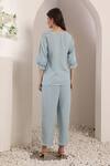 Shop_Saaj by Ankita_Sky Blue Embroidery Round Neck Mistflower Chambray Set _at_Aza_Fashions