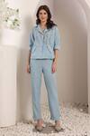 Saaj by Ankita_Blue Embroidery, Sequins Collared Mirage Chambray Co-ord Set _Online_at_Aza_Fashions