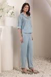 Buy_Saaj by Ankita_Blue Embroidery, Sequins Collared Mirage Chambray Co-ord Set _Online_at_Aza_Fashions