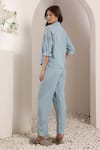 Shop_Saaj by Ankita_Blue Embroidery, Sequins Collared Mirage Chambray Co-ord Set _at_Aza_Fashions