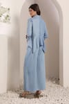 Shop_Saaj by Ankita_Sky Blue Denim Brooches Collared Soft Pant Set _at_Aza_Fashions
