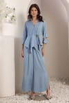 Buy_Saaj by Ankita_Sky Blue Denim Brooches Collared Soft Pant Set _at_Aza_Fashions