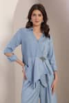 Shop_Saaj by Ankita_Sky Blue Denim Brooches Collared Soft Pant Set _Online_at_Aza_Fashions
