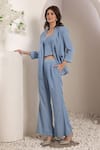 Shop_Saaj by Ankita_Sky Blue Denim Sweetheart Neck Crystal Set _Online_at_Aza_Fashions
