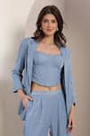 Saaj by Ankita_Sky Blue Denim Sweetheart Neck Crystal Set _at_Aza_Fashions
