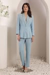 Buy_Saaj by Ankita_Blue Beads Light Cloudburst Blazer Set _at_Aza_Fashions