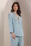 Saaj by Ankita_Blue Beads Light Cloudburst Blazer Set _Online_at_Aza_Fashions