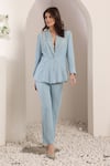 Shop_Saaj by Ankita_Blue Beads Light Cloudburst Blazer Set _Online_at_Aza_Fashions