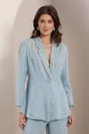 Saaj by Ankita_Blue Beads Light Cloudburst Blazer Set _at_Aza_Fashions