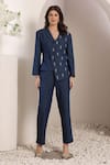 Saaj by Ankita_Blue Embroidery Mirage Blazer Set _Online_at_Aza_Fashions