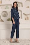 Saaj by Ankita_Blue Embroidery Collared Indigo Frost Co-ord Set _Online_at_Aza_Fashions