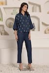 Buy_Saaj by Ankita_Blue Embroidery Collared Indigo Frost Co-ord Set _at_Aza_Fashions