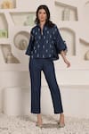 Buy_Saaj by Ankita_Blue Embroidery Collared Indigo Frost Co-ord Set _Online_at_Aza_Fashions