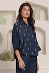 Shop_Saaj by Ankita_Blue Embroidery Collared Indigo Frost Co-ord Set _Online_at_Aza_Fashions