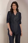 Buy_Saaj by Ankita_Navy Lurex, Denim Embroidery Indigo Eclipse Blazer And Pant Set _Online_at_Aza_Fashions