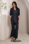 Shop_Saaj by Ankita_Navy Lurex, Denim Embroidery Indigo Eclipse Blazer And Pant Set _Online_at_Aza_Fashions