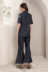 Shop_Saaj by Ankita_Blue Lurex, Denim Embroidery Dark Soft Pant Set _at_Aza_Fashions