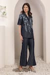 Saaj by Ankita_Blue Lurex, Denim Embroidery Dark Soft Pant Set _Online_at_Aza_Fashions