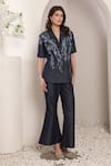Buy_Saaj by Ankita_Blue Lurex, Denim Embroidery Dark Soft Pant Set _at_Aza_Fashions