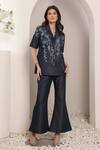 Buy_Saaj by Ankita_Blue Lurex, Denim Embroidery Dark Soft Pant Set _Online_at_Aza_Fashions