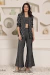Buy_Saaj by Ankita_Gray Chiffon Beads, Embroidery Bandeau Neck Chambray Pant Set _at_Aza_Fashions