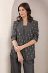 Saaj by Ankita_Gray Chiffon Beads, Embroidery Bandeau Neck Chambray Pant Set _at_Aza_Fashions