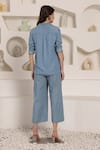 Shop_Saaj by Ankita_Blue Embroidery Collared Chambray Shirt And Culottes Set _at_Aza_Fashions