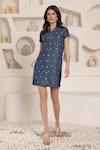 Saaj by Ankita_Blue Collared Embellished Chambray Short Dress _Online_at_Aza_Fashions