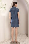Shop_Saaj by Ankita_Blue Collared Embellished Chambray Short Dress _at_Aza_Fashions
