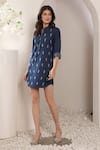 Buy_Saaj by Ankita_Blue Embroidery Collared Dark Chambray Dress _Online_at_Aza_Fashions