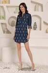 Buy_Saaj by Ankita_Blue Embroidery Collared Dark Chambray Dress _at_Aza_Fashions